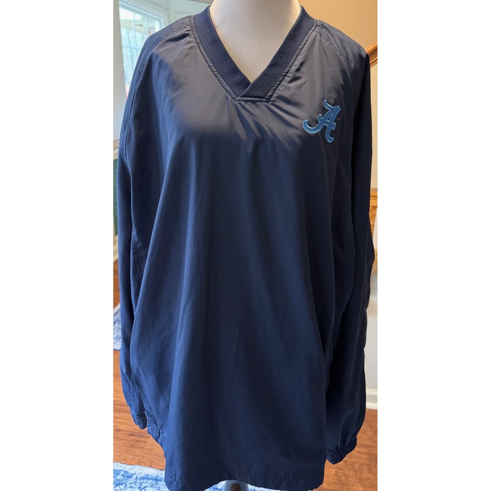 Sport-Tek Mens XL Navy Blue V-Neck Windbreaker Pullover Alabama A Logo JST62